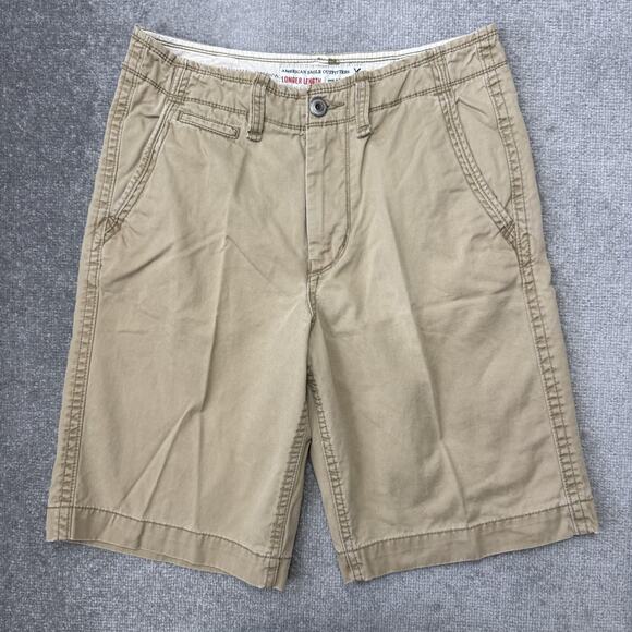 American Eagle Outfitters Shorts Mens 32 Khaki Chino Longer Length Flat Front - Picture 1 of 6